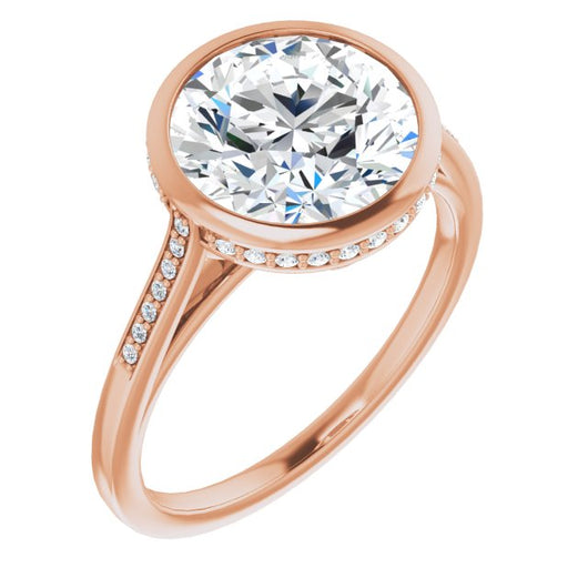 10K Rose Gold Customizable Cathedral-Bezel Round Cut Style with Under-halo and Shared Prong Band