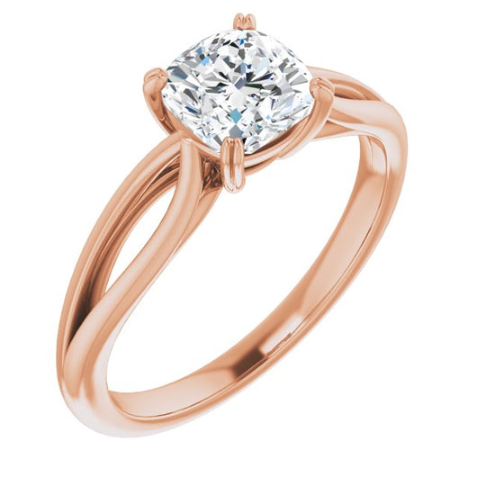 10K Rose Gold Customizable Cushion Cut Solitaire with Wide-Split Band