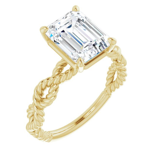 10K Yellow Gold Customizable Emerald/Radiant Cut Solitaire with Infinity-inspired Twisting-Rope Split Band