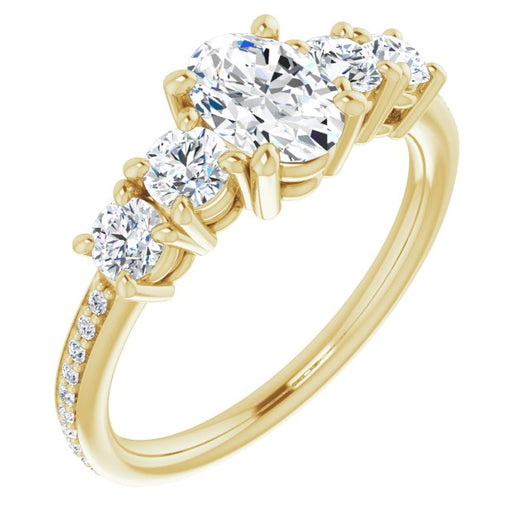 10K Yellow Gold Customizable 5-stone Oval Cut Design Enhanced with Accented Band