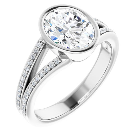 10K White Gold Customizable Bezel-set Oval Cut Design with Split Shared Prong Band