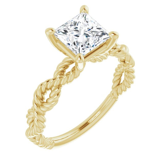 10K Yellow Gold Customizable Princess/Square Cut Solitaire with Infinity-inspired Twisting-Rope Split Band