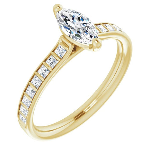 10K Yellow Gold Customizable Marquise Cut Style with Princess Channel Bar Setting