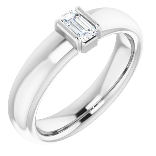 10K White Gold Customizable Bezel-set Emerald/Radiant Cut Solitaire with Thick Band