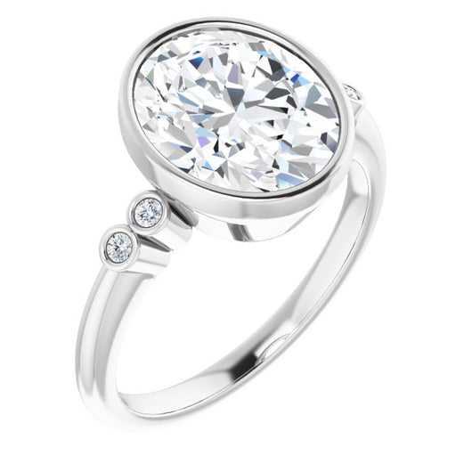 10K White Gold Customizable 5-stone Bezel-set Oval Cut Design with Quad Round-Bezel Side Stones