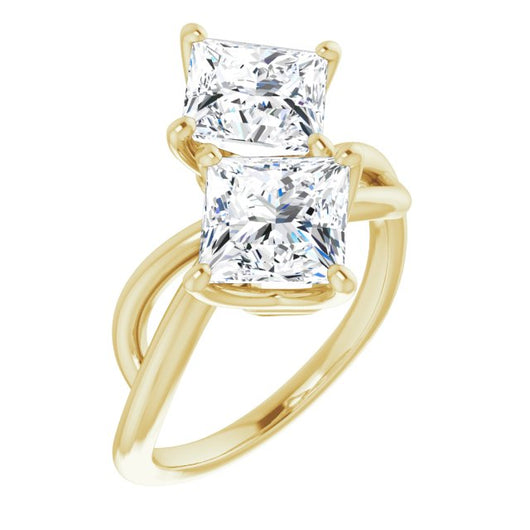 10K Yellow Gold Customizable 2-stone Princess/Square Cut Artisan Style with Wide, Infinity-inspired Split Band