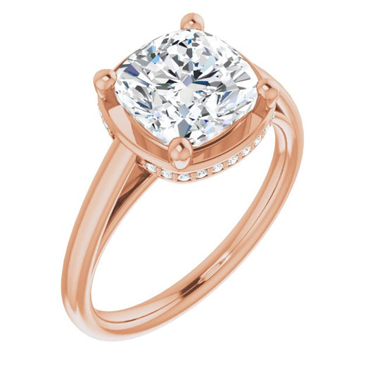 10K Rose Gold Customizable Super-Cathedral Cushion Cut Design with Hidden-stone Under-halo Trellis