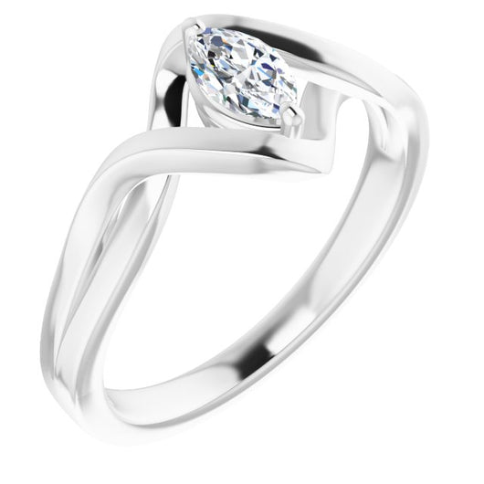 10K White Gold Customizable Marquise Cut Hurricane-inspired Bypass Solitaire