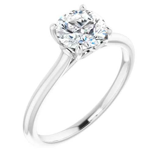 10K White Gold Customizable Cathedral-style Round Cut Solitaire with Decorative Heart Prong Basket