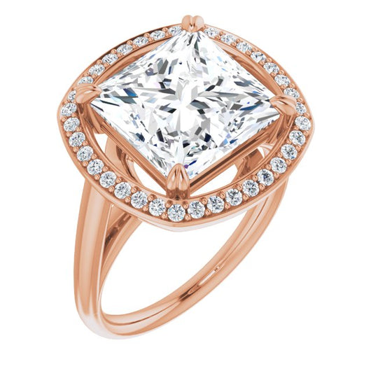 10K Rose Gold Customizable Princess/Square Cut Design with Loose Halo