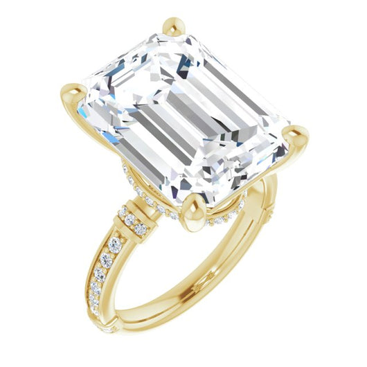 10K Yellow Gold Customizable Emerald/Radiant Cut Style featuring Under-Halo, Shared Prong and Quad Horizontal Band Accents