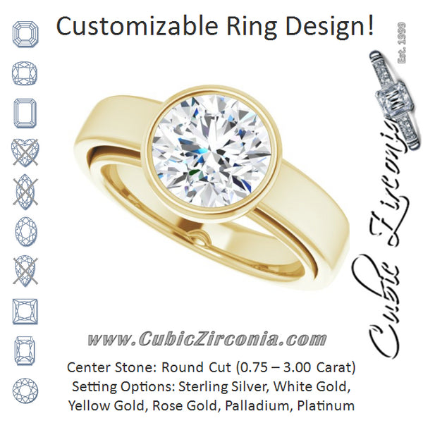 Cubic Zirconia Engagement Ring- The Dunyasha (Customizable Cathedral-Bezel Round Cut Solitaire with Wide Band)