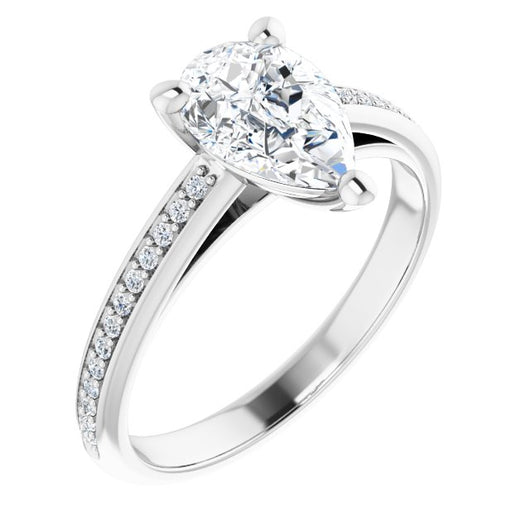 10K White Gold Customizable Cathedral-set Pear Cut Style with Shared Prong Band