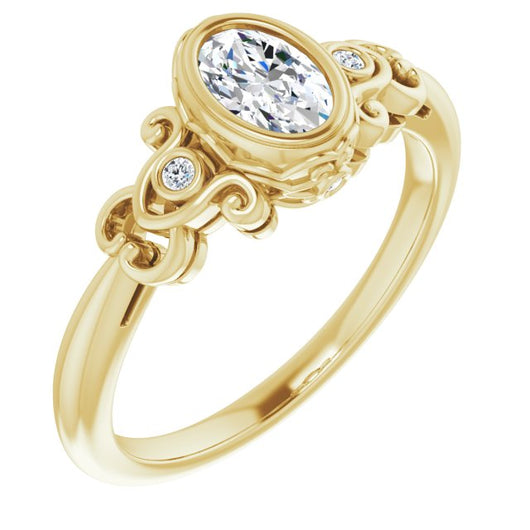 10K Yellow Gold Customizable 5-stone Design with Oval Cut Center and Quad Round-Bezel Accents