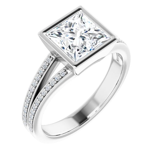 10K White Gold Customizable Bezel-set Princess/Square Cut Design with Split Shared Prong Band