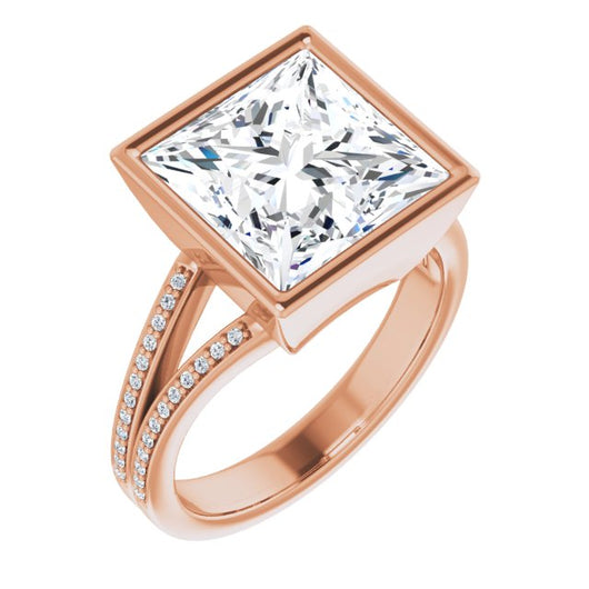 10K Rose Gold Customizable Bezel-set Princess/Square Cut Design with Split Shared Prong Band