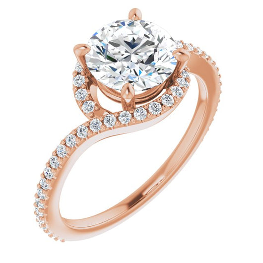 10K Rose Gold Customizable Artisan Round Cut Design with Thin, Accented Bypass Band