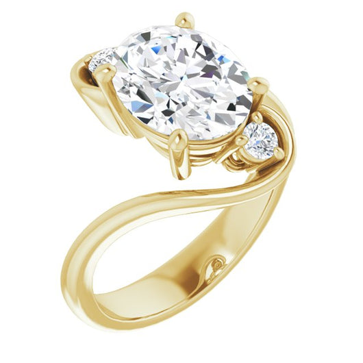 10K Yellow Gold Customizable 3-stone Oval Cut Setting featuring Artisan Bypass