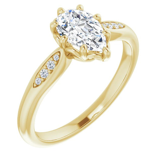 10K Yellow Gold Customizable 9-stone Pear Cut Design with 8-prong Decorative Basket & Round Cut Side Stones