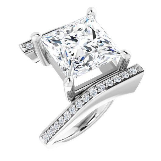 10K White Gold Customizable Faux-Bar-set Princess/Square Cut Design with Accented Bypass Band