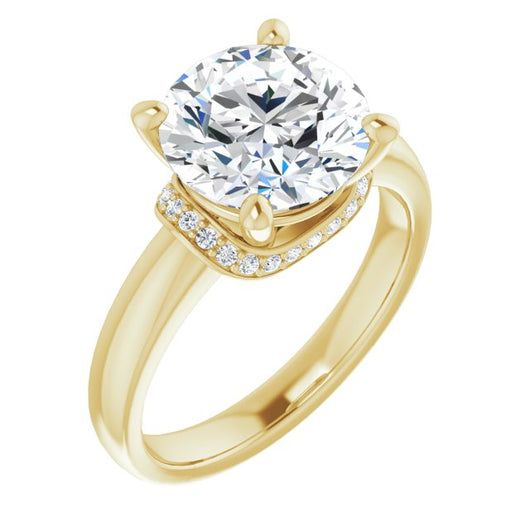 10K Yellow Gold Customizable Round Cut Style featuring Saddle-shaped Under Halo