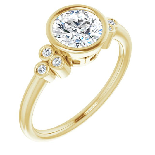 10K Yellow Gold Customizable 7-stone Round Cut Style with Triple Round-Bezel Accent Cluster Each Side