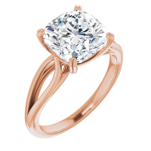 10K Rose Gold Customizable Cushion Cut Solitaire with Wide-Split Band