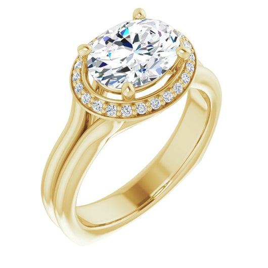 10K Yellow Gold Customizable Oval Cut Style with Halo, Wide Split Band and Euro Shank