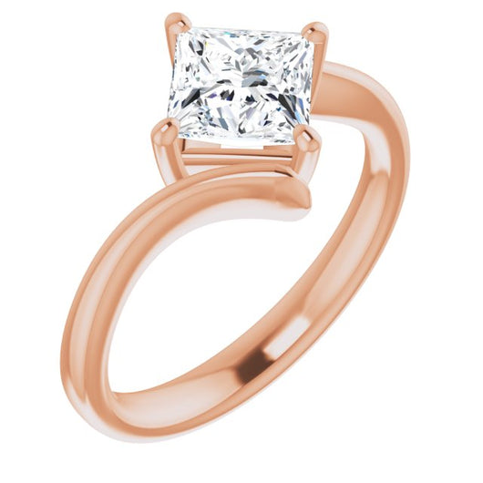 10K Rose Gold Customizable Princess/Square Cut Solitaire with Thin, Bypass-style Band