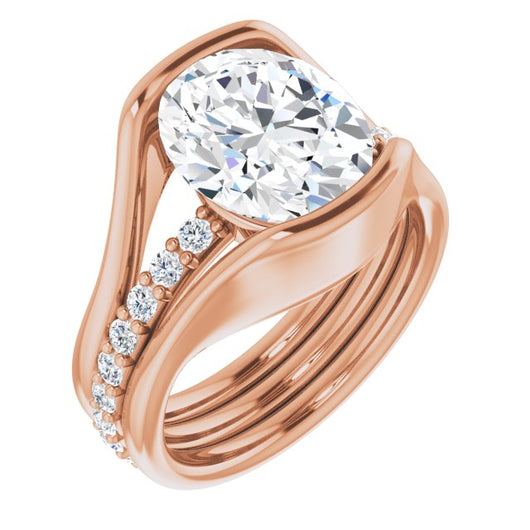 10K Rose Gold Customizable Bezel-set Oval Cut Style with Thick Pavé Band