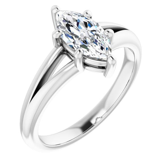 10K White Gold Customizable Marquise Cut Solitaire with Tapered Split Band