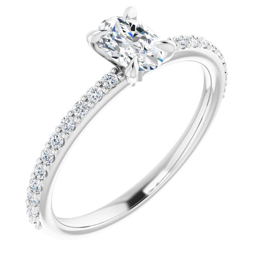 10K White Gold Customizable Oval Cut Style with Delicate Pavé Band