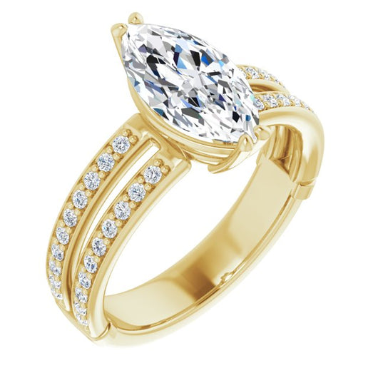 14K Yellow Gold Customizable Marquise Cut Design featuring Split Band with Accents