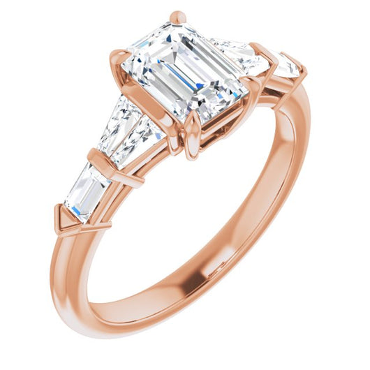 10K Rose Gold Customizable 7-stone Design with Emerald/Radiant Cut Center and Baguette Accents