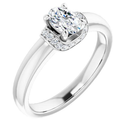 10K White Gold Customizable Oval Cut Style featuring Saddle-shaped Under Halo