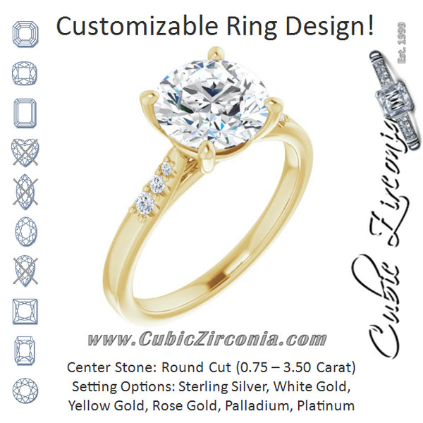 Cubic Zirconia Engagement Ring- The Kayla Love (Customizable 7-stone Round Cut Cathedral Style with Triple Graduated Round Cut Side Stones)