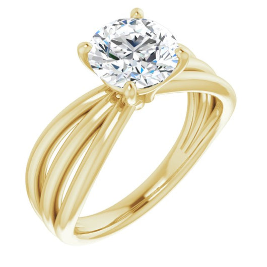 10K Yellow Gold Customizable Round Cut Solitaire Design with Wide, Ribboned Split-band