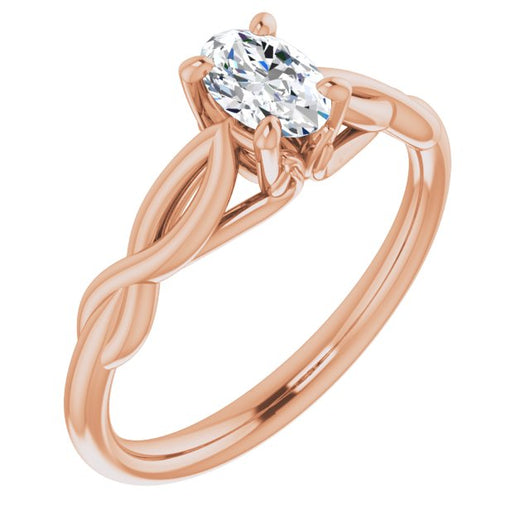 10K Rose Gold Customizable Oval Cut Solitaire with Braided Infinity-inspired Band and Fancy Basket)