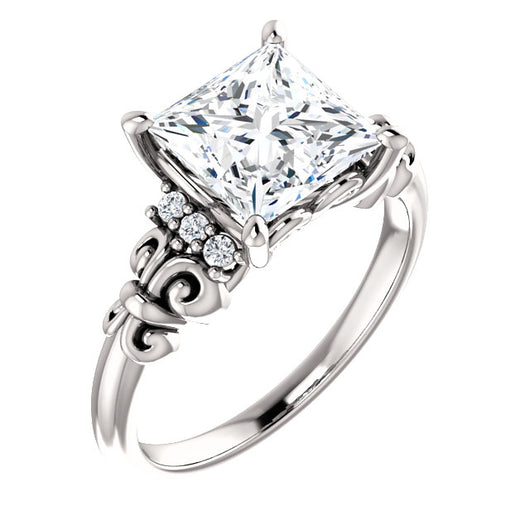 10K White Gold Customizable 7-stone Princess/Square Cut Design with Vertical Round-Channel Accents