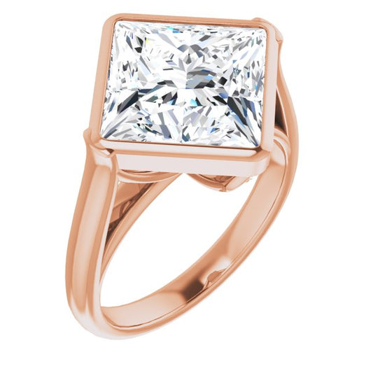 10K Rose Gold Customizable Cathedral-Bezel Princess/Square Cut 7-stone "Semi-Solitaire" Design