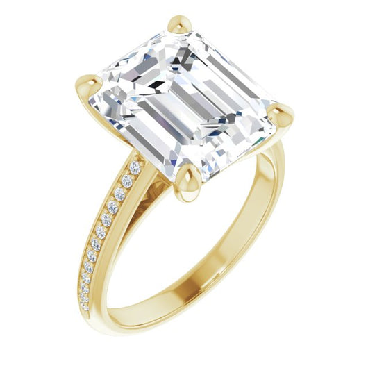 10K Yellow Gold Customizable Cathedral-set Emerald/Radiant Cut Style with Shared Prong Band