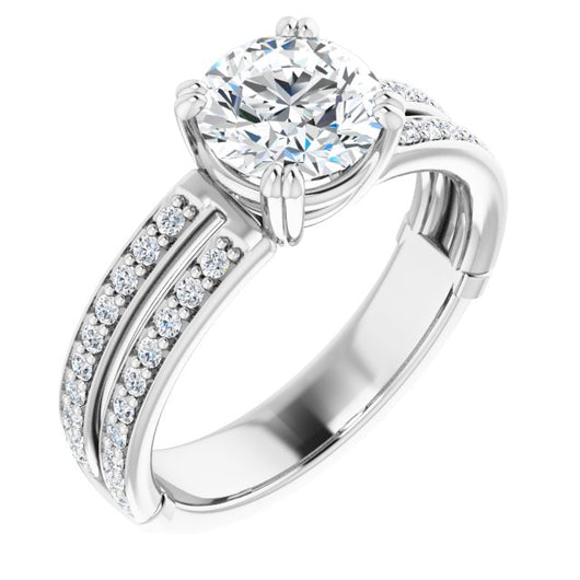 14K White Gold Customizable Round Cut Design featuring Split Band with Accents