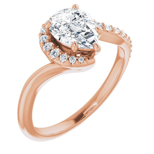 10K Rose Gold Customizable Pear Cut Design with Swooping Pavé Bypass Band