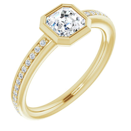 10K Yellow Gold Customizable Bezel-Set Asscher Cut Center with Thin Shared Prong Band