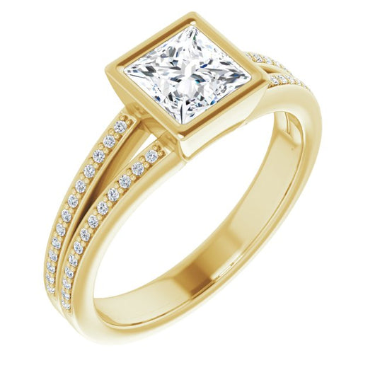 10K Yellow Gold Customizable Bezel-set Princess/Square Cut Design with Split Shared Prong Band