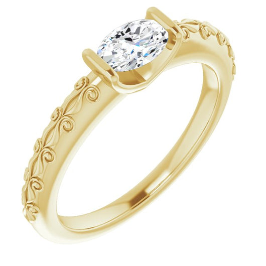 10K Yellow Gold Customizable Bar-set Oval Cut Setting featuring Organic Band