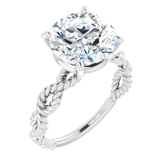 10K White Gold Customizable Round Cut Solitaire with Infinity-inspired Twisting-Rope Split Band