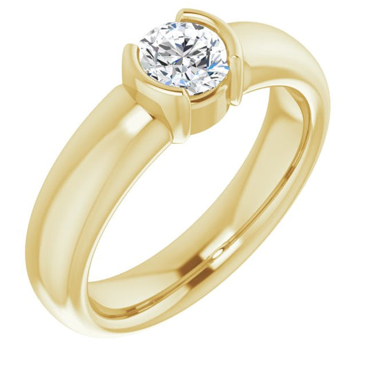 10K Yellow Gold Customizable Bezel-set Round Cut Solitaire with Thick Band