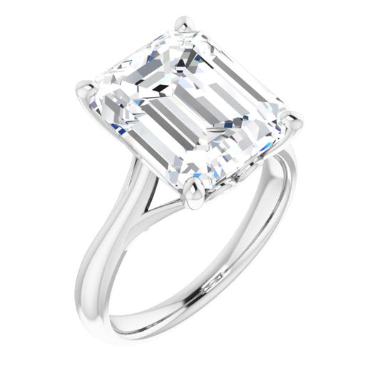 10K White Gold Customizable Emerald/Radiant Cut Solitaire with Decorative Prongs & Tapered Band