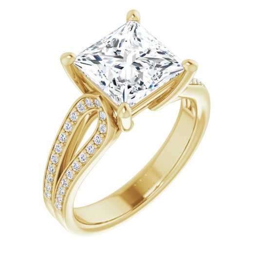 10K Yellow Gold Customizable Princess/Square Cut Design featuring Shared Prong Split-band